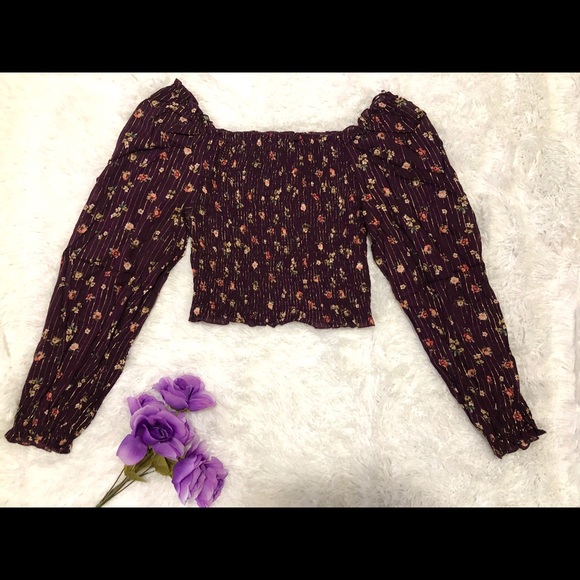 Plum Colored Long sleeve Crop top - Picture 2 of 5